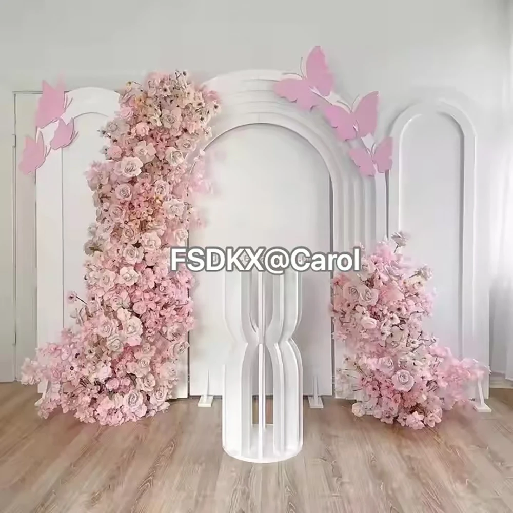 

Modern Customized PVC Acrylic Pink White Ripple Arch Baby Shower Birthday Party Backdrop Stage for Wedding Event Decorations