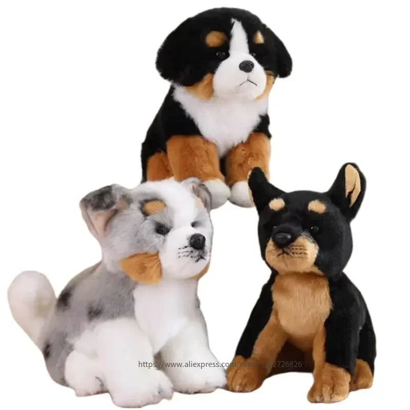

Lifelike Real Soft Brenese Mountain Dog Doberman Pinscher Doggy Sitting Cute Kawaii Pet Plush Toy Boys Girls Appeasing Kids Gift
