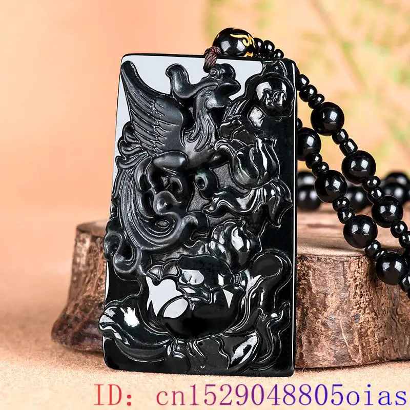 Black Myanmar Jade Phoenix Pendant Necklace Men Choker Natural Burmese Jadeite Stone Man Amulet Talismans Real Jewelry