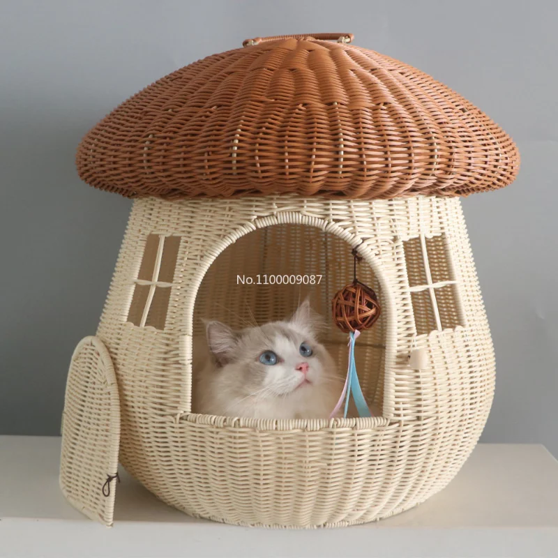 

Cat litter four seasons universal summer pet cat supplies semi-closed cat house cat house rattan mushroom house kitten