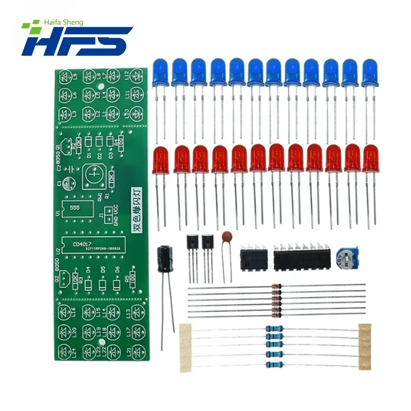 Red Blue Double Color Flashing Lights DIY Kit Strobe NE555 + CD4017 Electronic Practice Learning Kits Suite Parts Gift