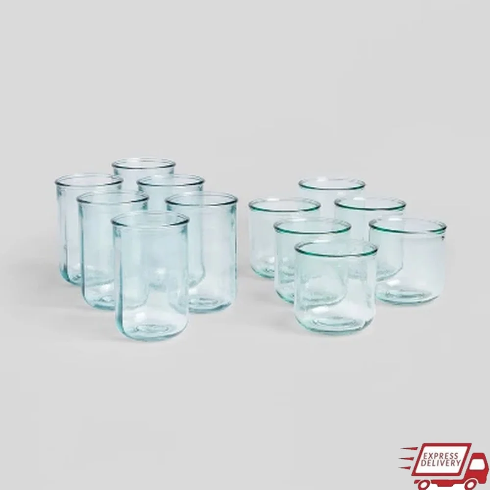 

Набор стаканов из переработанного стекла, 12 шт., можно мыть в посудомоечной машине, старомодная посуда для напитков, разные высокие короткие стаканы, холодные напитки