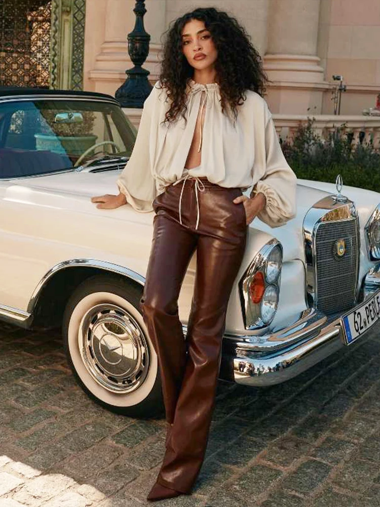 

Cutenew Hollow Bandages T-Shirt Women Sexy Classic Lantern Sleeve Edible Tree Fungus O-Neck Ruched Trend Party Streetwear