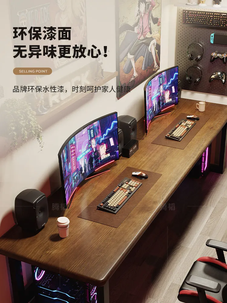 Solid wood large board double e-sports table desktop bedroom home desk large long desk workbench two people computer table