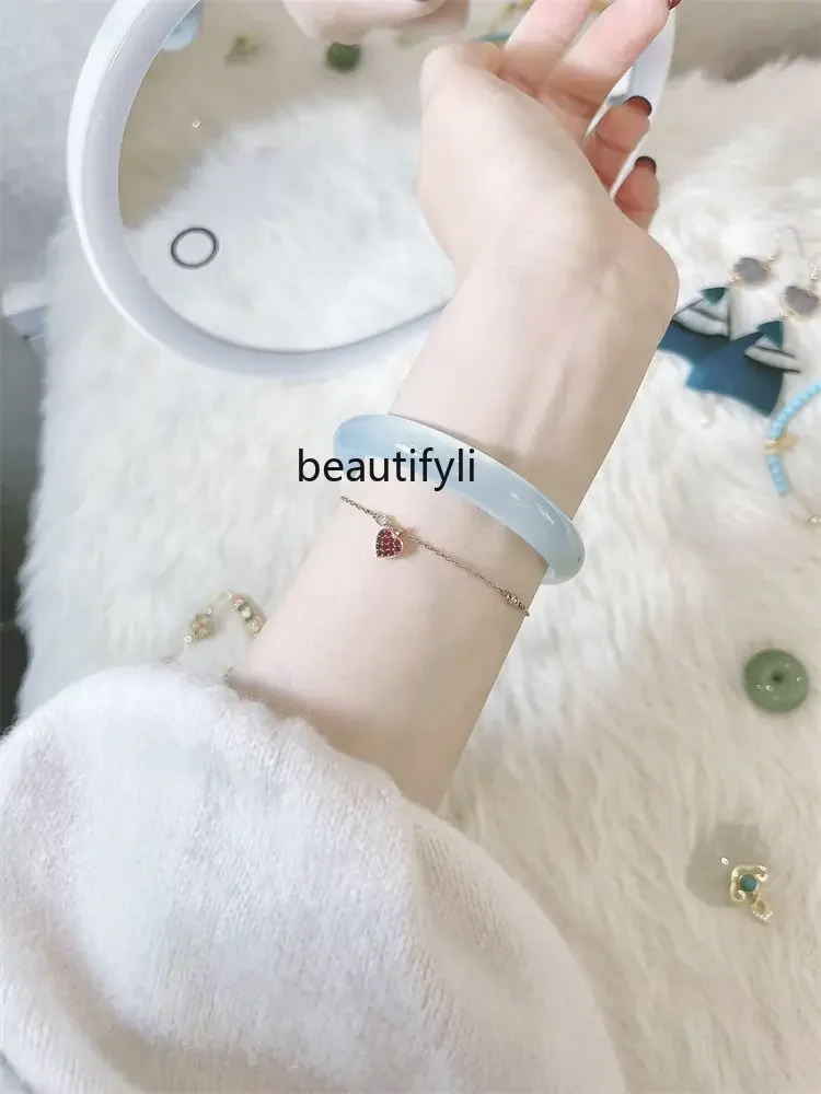 yj Milk Blue Ice Agate Bracelet Chalcedony Bracelet Cure Light Blue Flat Bar Jade Bracelet Sea Blue Sapphire