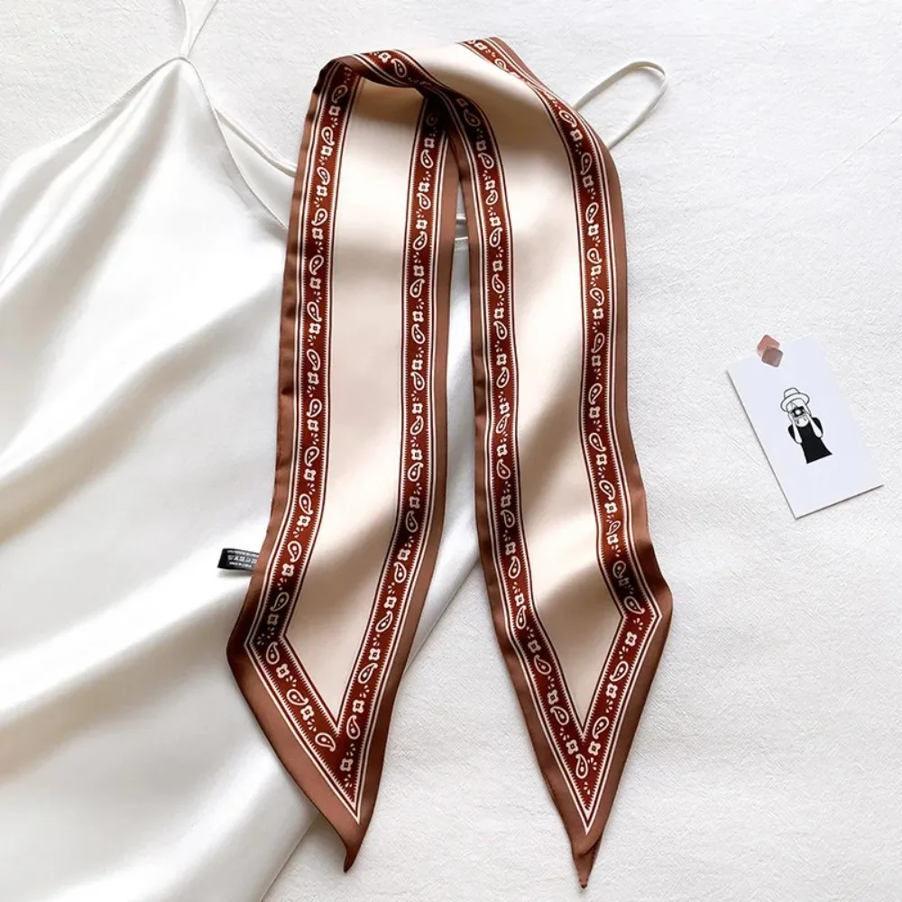 Design Print Silk Skinny Scarf Neck Hairband 2024 Spring Summer Fashion Small Handle Bag Scarves Decorate Accessories