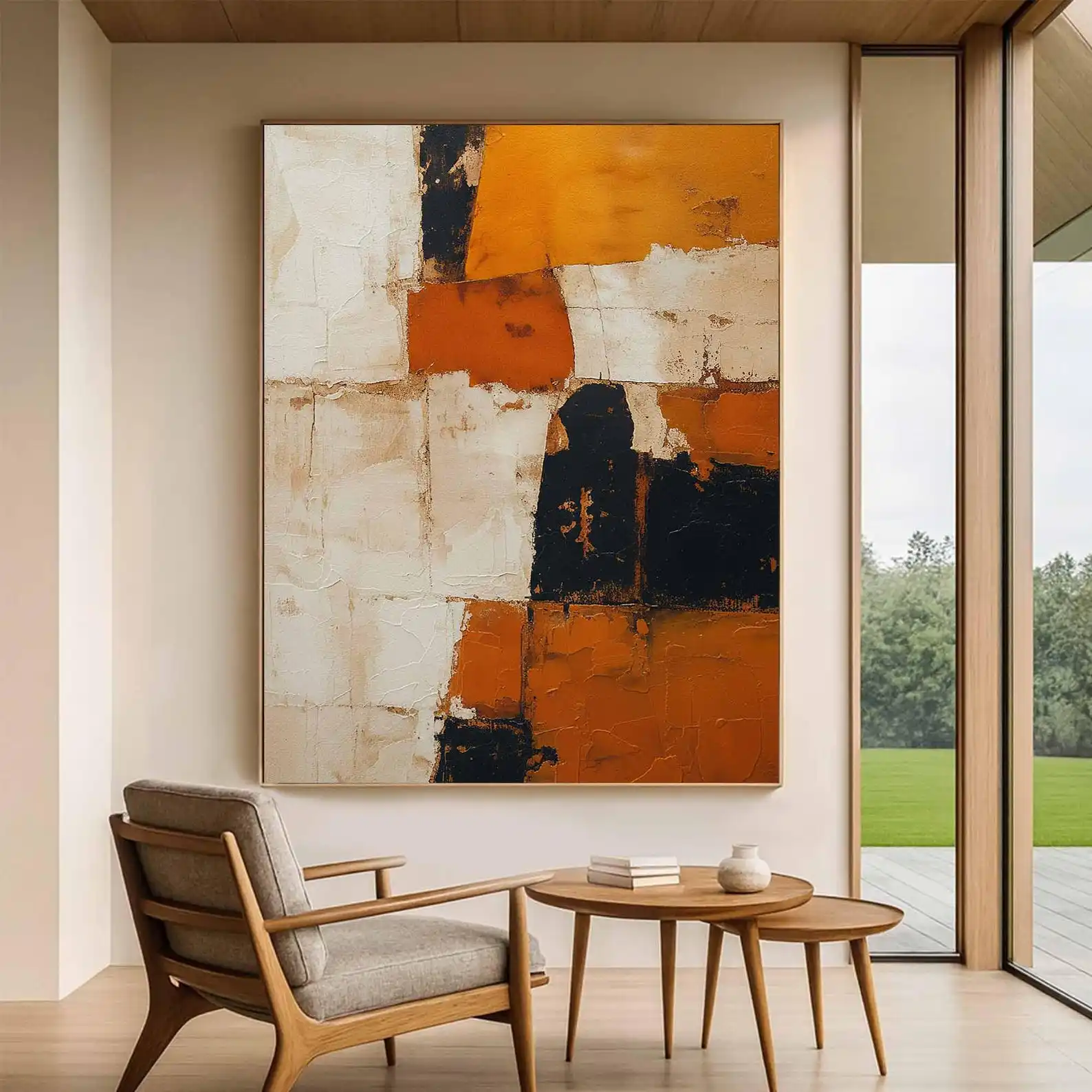 

Mhemyo Original Abstract Hand Painted Geometric Texture Oil Painting Modern Burnt Orange Beige And Black Wall Art For Home Decor