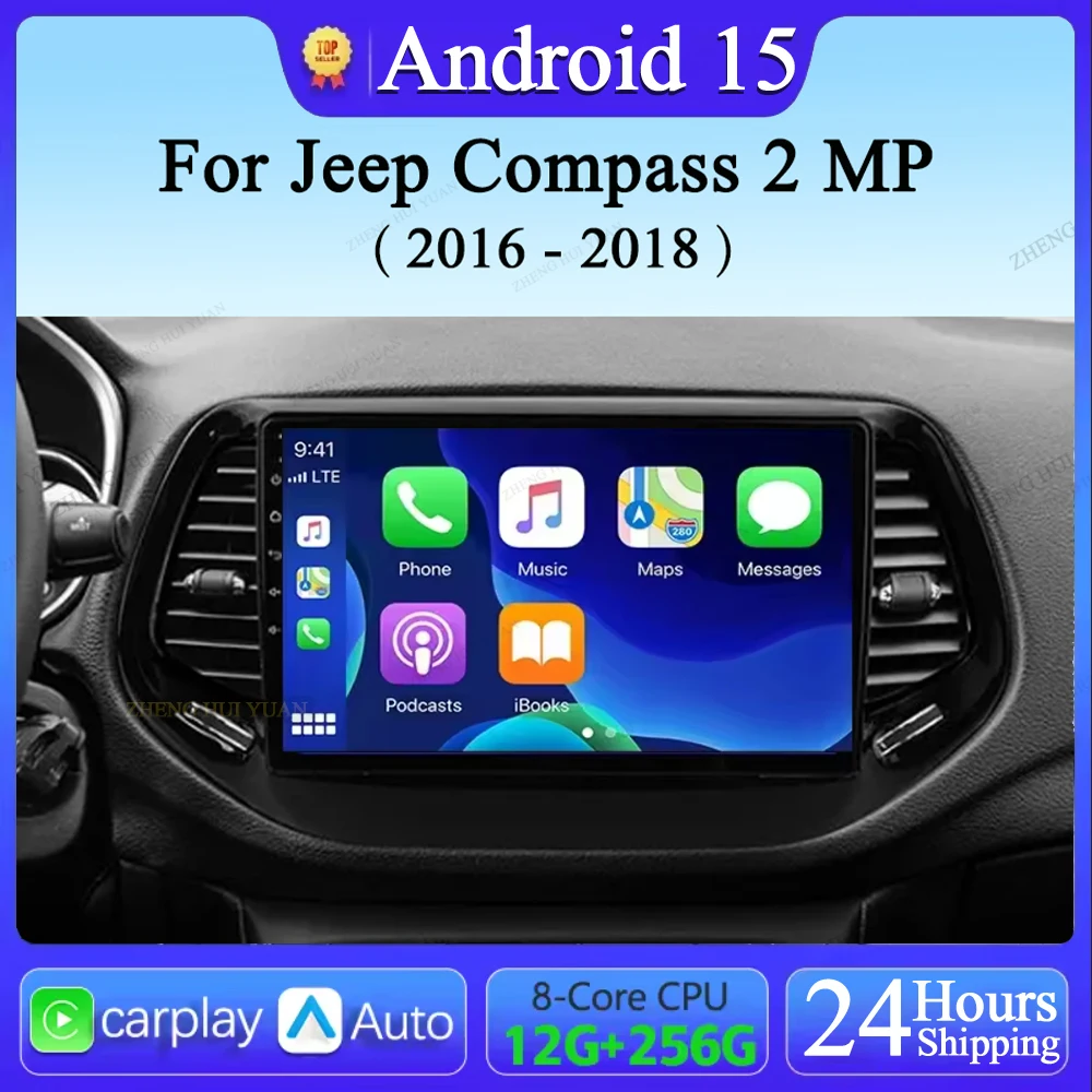 Android 15 para Jeep Compass 2 MP 2016 - 2018 Carplay Auto 2K pantalla Radio de coche reproductor Multimedia WIFI + 4G Autoradio estéreo 2din