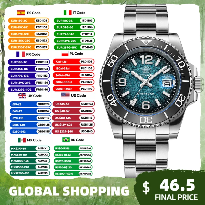 ADDIESDIVE 48mm Diver Watch Fashion Gradient Color Rotatable Bezel Quartz Watches Luminous 200m Waterproof Stainless Men's Watch