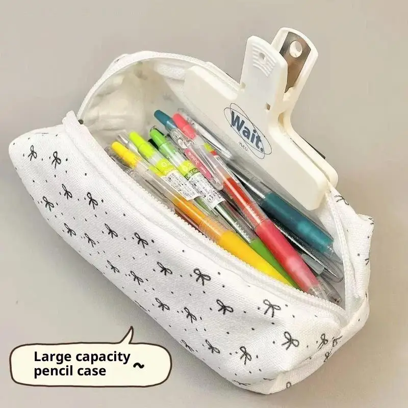 Große Stifttasche mit Schleifenmuster, tragbarer Organizer für Schreibwaren, ideal für Teenager, Kinder, Schule, Reisen und Bastelarbeiten. – Detail 4