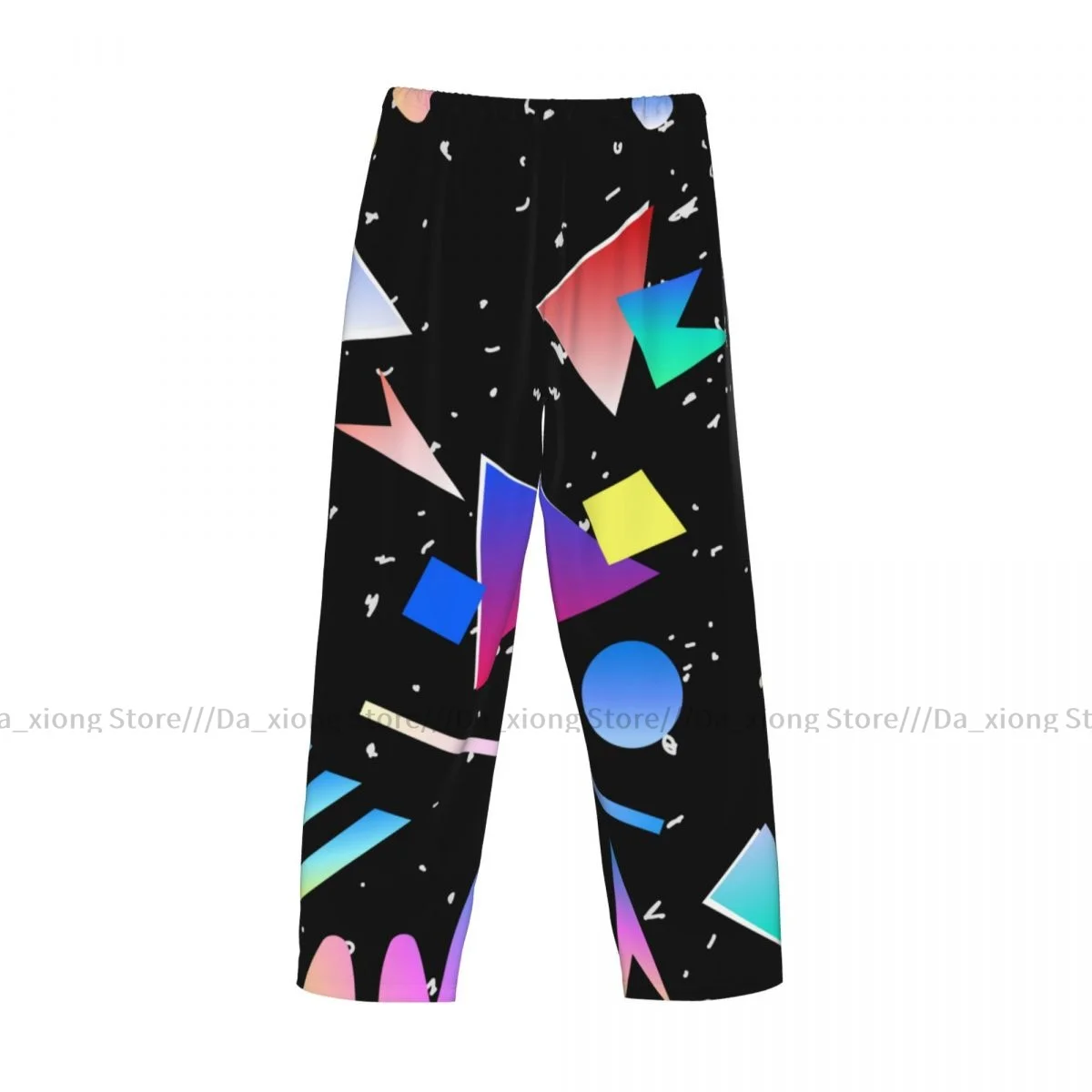 Mens Casual Pajama Long Pant Loose Elastic Waistband Triangular Geometric Colorful Print Cozy Sleepwear Home Lounge Pants