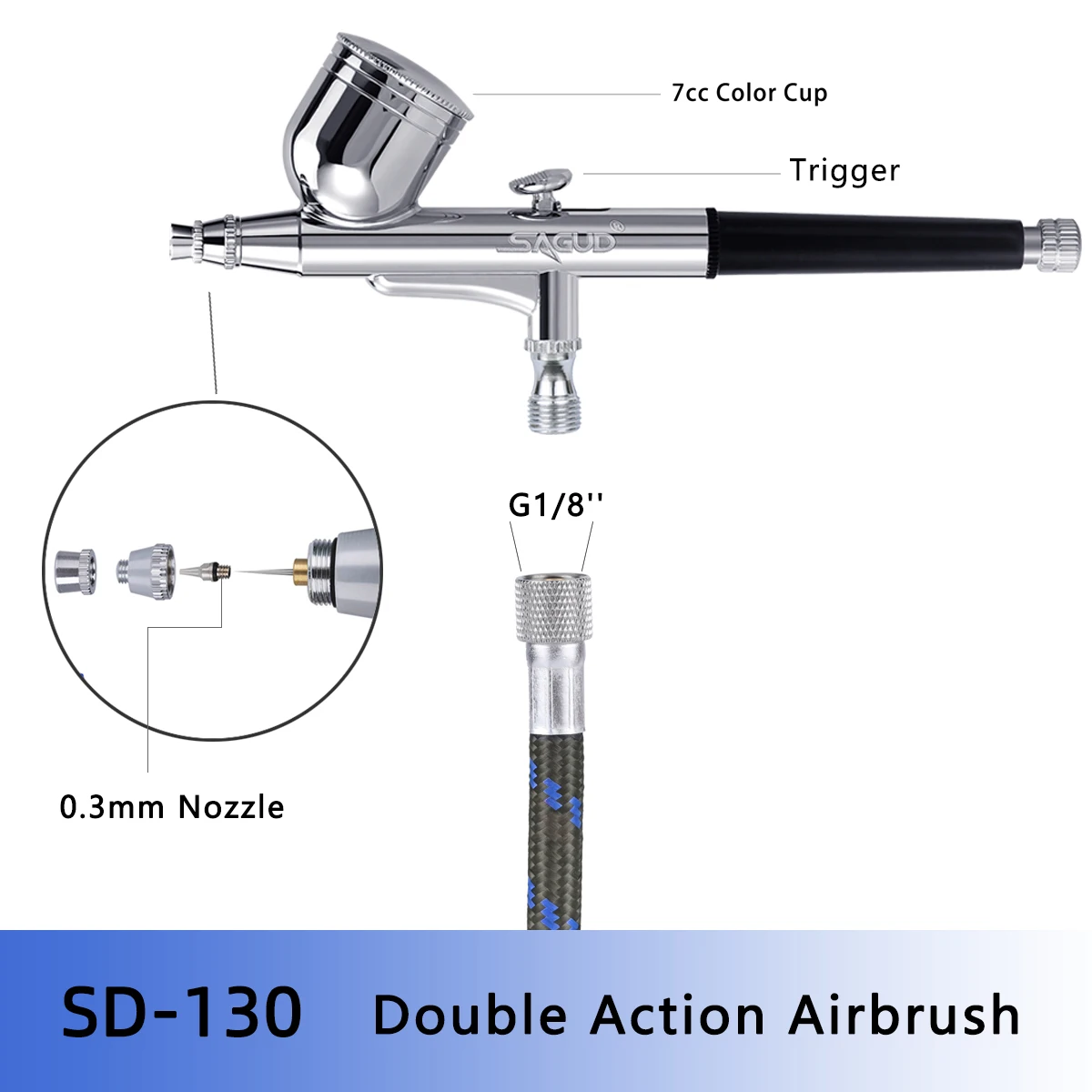 SAGUD Airbrush With Compressor Kit 0.3mm Air Brush wiht Spray Gun Accessories for Model Car Tattoo Painting Cake DIY Nail Art