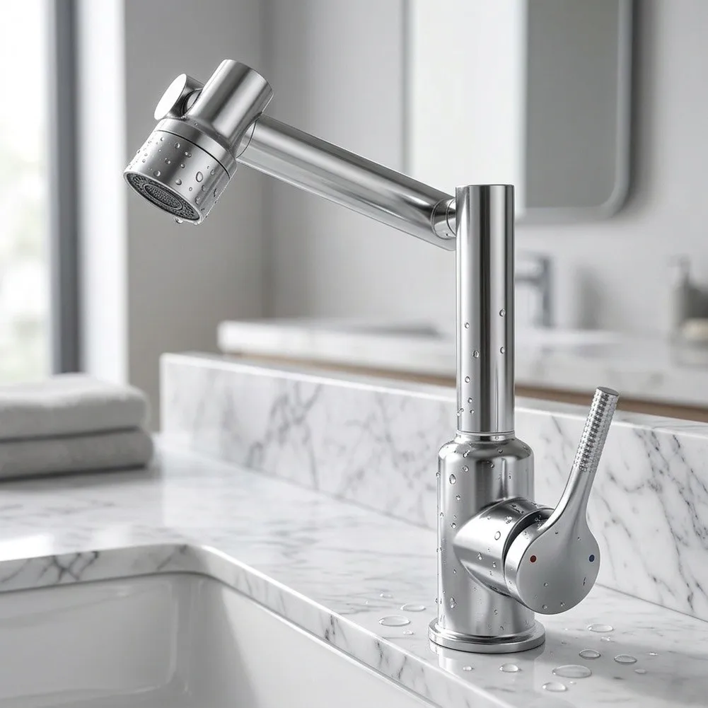 Stainless Steel Single Handle Basin Tap for Bathroom with For 360 Degree Rotating Spout and Multi Flow Options