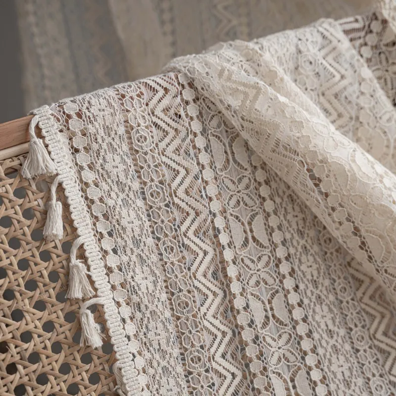 

America Beige Cotton Window Curtain with Tassels Decorate Valance The Luxury Living Room Bedroom Kitchen Easy Drape Curtains