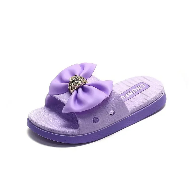 Girls slippers with Butterfly-knot Outdoor Kids Footwear Fashionable Large Crystal Beach Shoes Girls Slides Indoor Shoes E04083