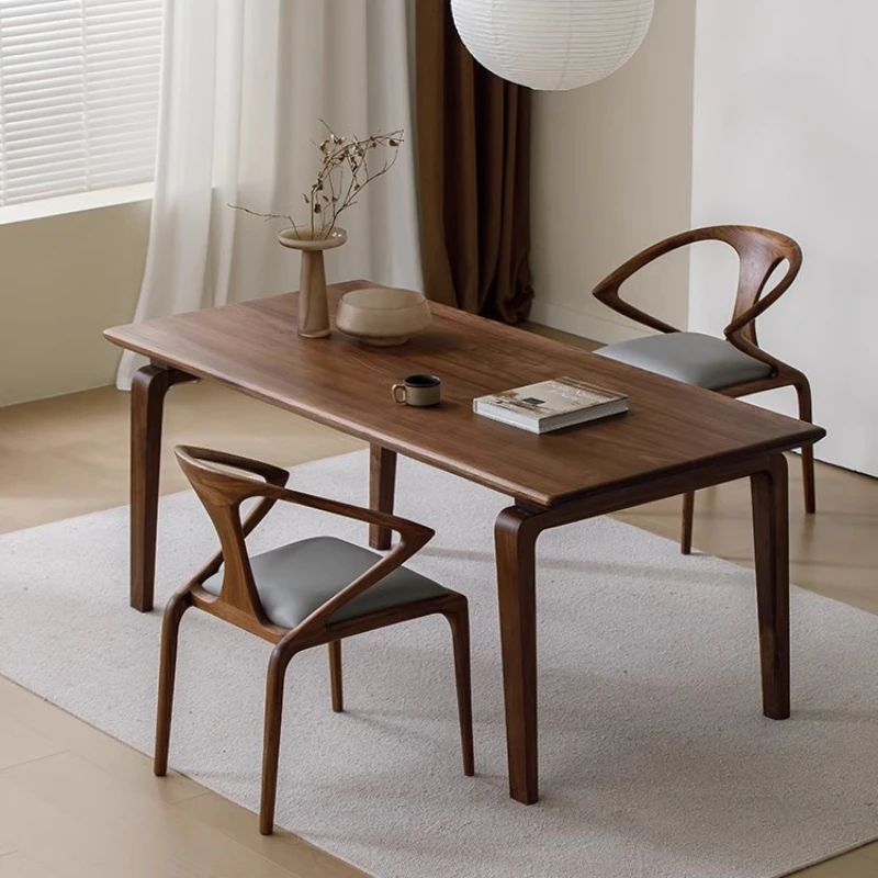 

North American black walnut dining table and chairs combination simple modern tea small apartment all solid wood