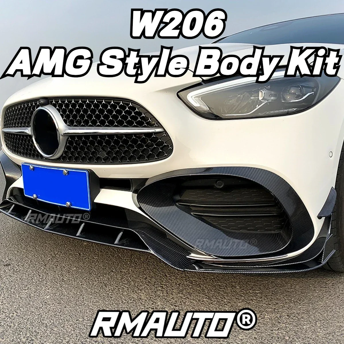 AMG 프론트 범퍼 립 스포일러 스플리터 블레이드 디퓨저 카나드 에이프런, 메르세데스 벤츠 W206 2022 + 바디 키트, W206 프론트 립, 세트당 9 개