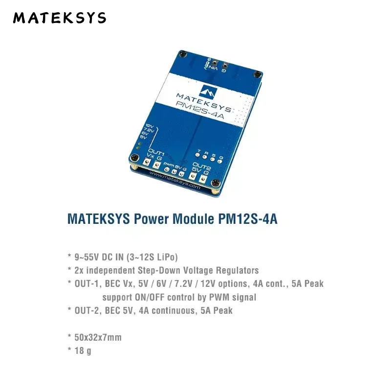 Módulo de alimentação MATEKSYS PM12S-4A 3-14S 9-55V DC PWM para drone FPV/Quadcopter/Avião ESC distribuição de energia