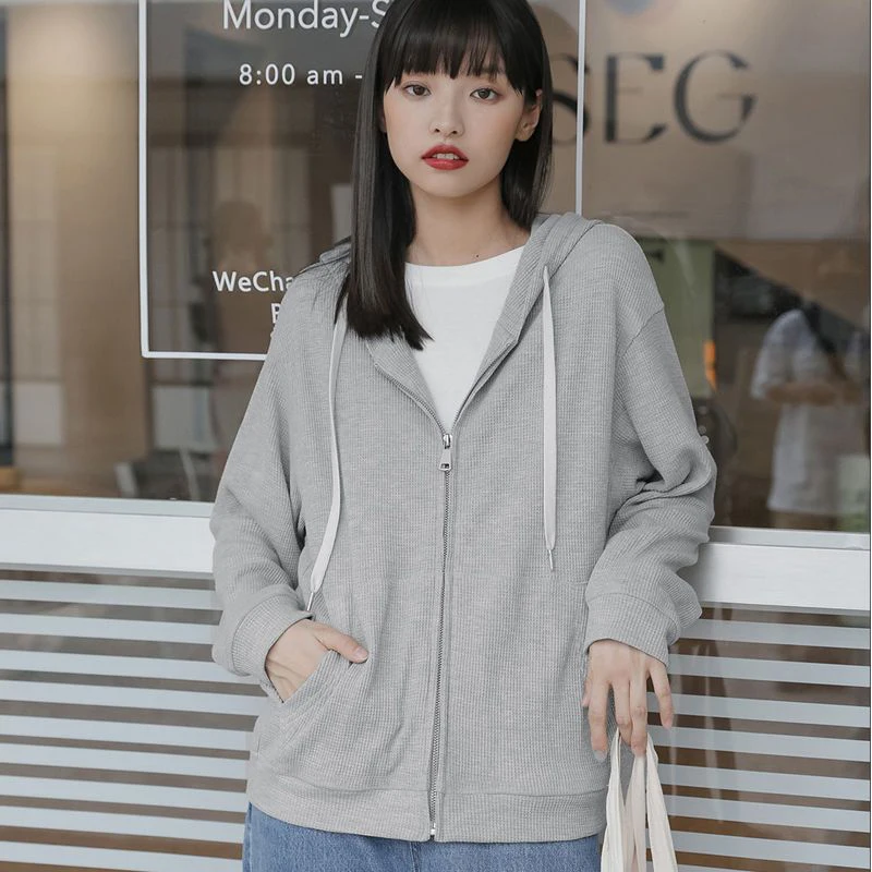 Y2k Purple Sweet Hooded Coats Korean Zipper Loose Long Sleeve Female Casual Jacket Autumn New Preppy Style Pockets Ladies Tops