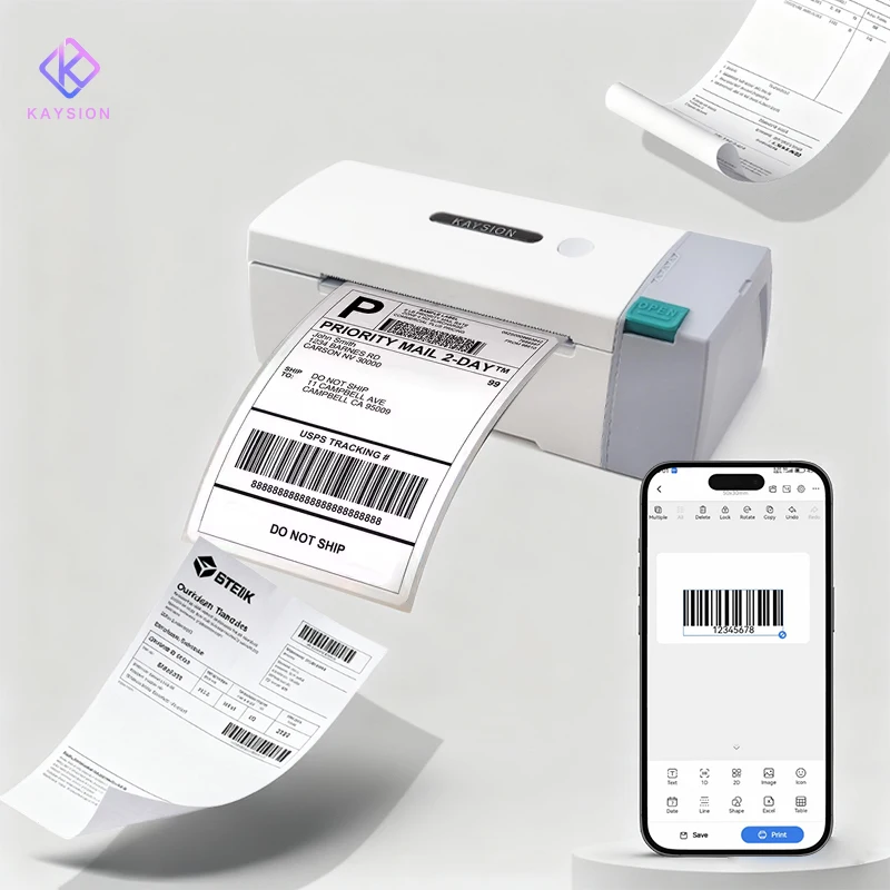 

KAYSION 4in Bluetooth Thermal Label Printer Wireless Shipping Label Printer Compatible with iPhone Android Windows Widely Used