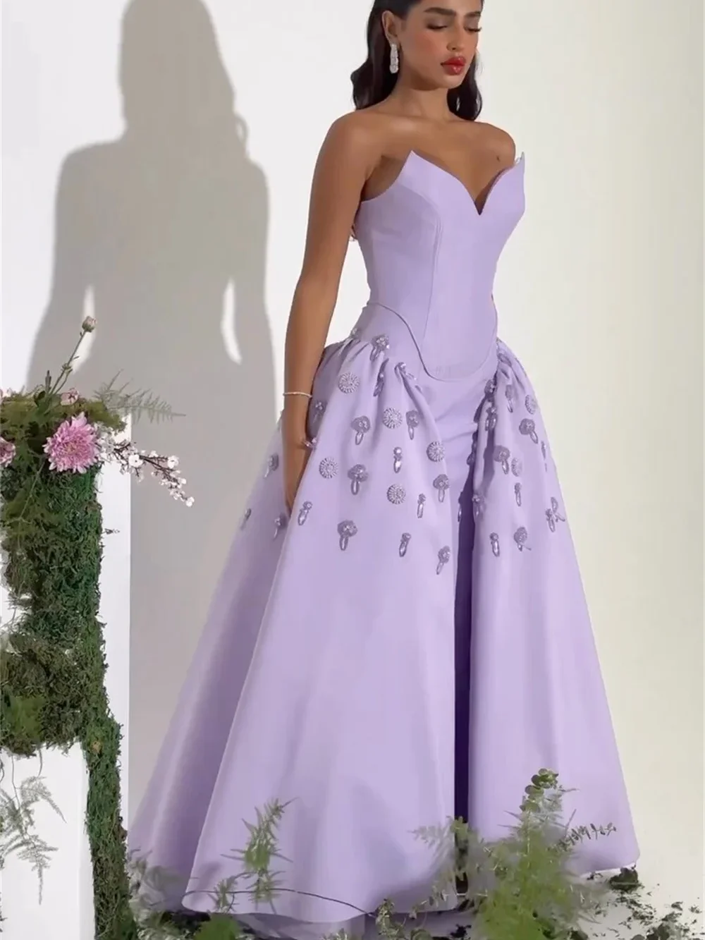 Elegant Sweetheart Ball Gown Floor Length Prom Dresses Rhinestone Applique Satin Formal Occasion vestido feminino festa lux