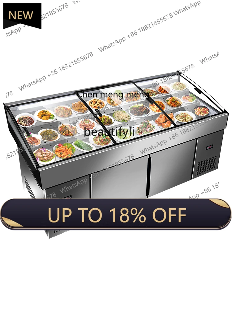 

New arrive Seafood Display Cabinet Ice Table Commercial Glass Flat Restaurant Dishes Fresh Ice Machine Sea Food Freezer