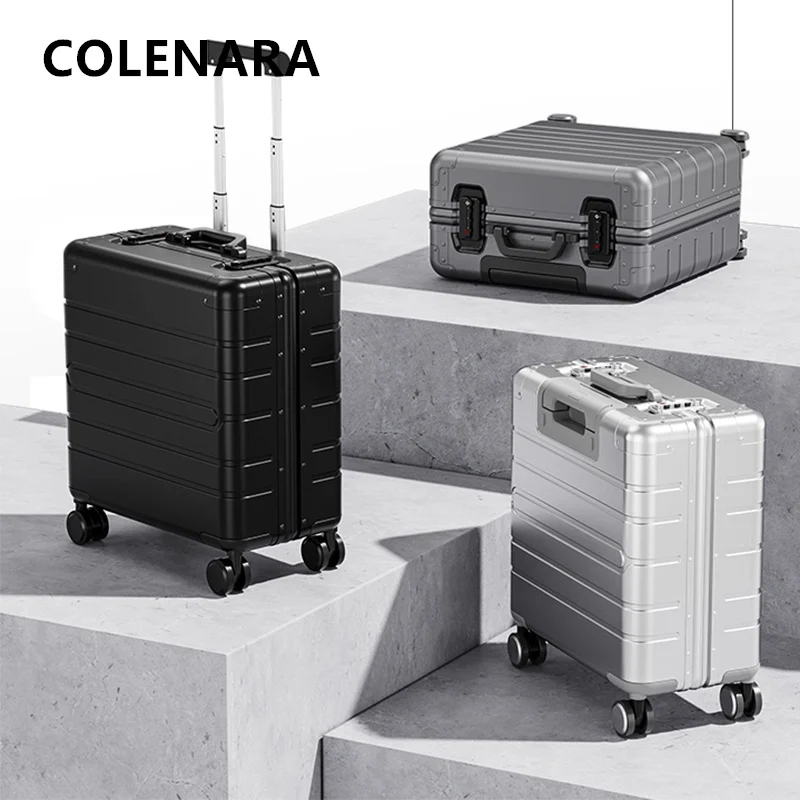 

COLENARA мужской 18-дюймовый чемодан для бизнеса, небольшой чемодан на колесиках из алюминиевого магниевого сплава, универсальный чемодан на колесиках