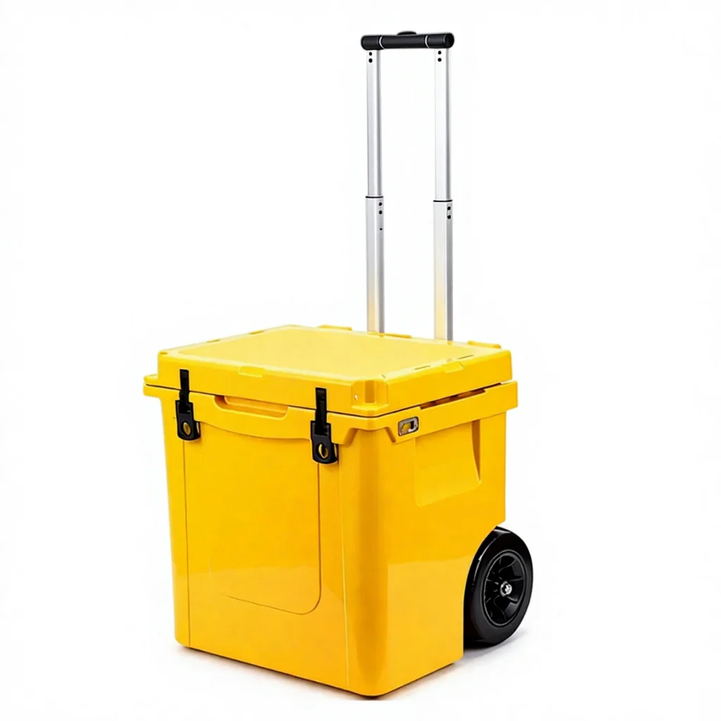 Customized Reusable 45qt Thermal Modern Portable Outdoor Wheeled Rotomolded PE Cooler Eco-Friendly Trolley Big Wheels Leak Proof view 2
