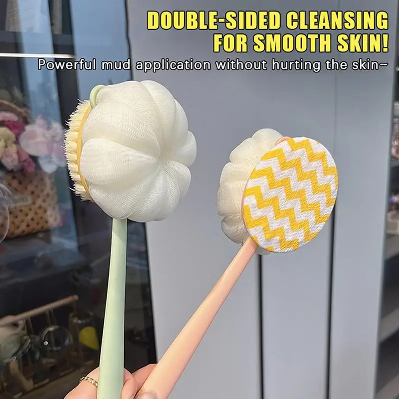 Double Sided Scrubbing Tool Bath Brush Long Handle Soft Fur Bath Brush Detachable Scrubbing Towel Strong Back Rubbing