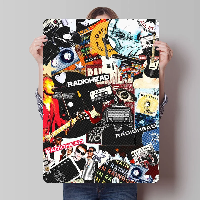 Radiohead Collage Art Printed Poster Customized Wall Art Retro Vintage Metal Tin Signs for Home Room Accessories Bathroom Decor