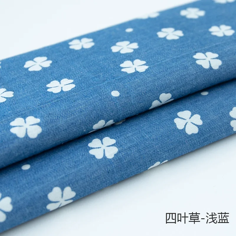 Pure Cotton Denim Cloth Thin Wash Printed Summer Clothes for Dresses Clothing Fabrics Cloth Per Meter for Sewing Diy Material