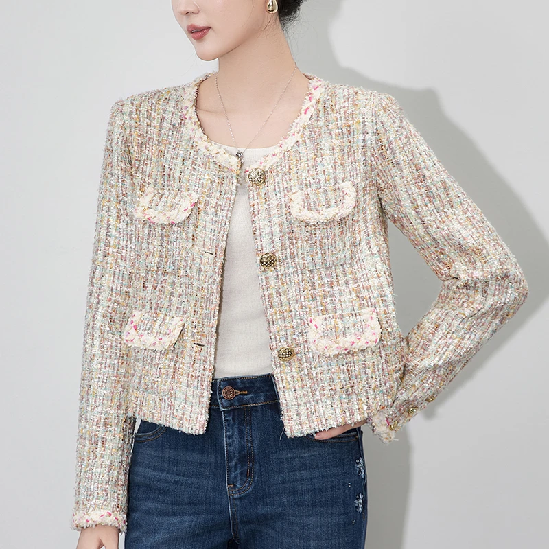 Autumn Winter 2025 Vintage Women's Tweed Jacket Elegant Fashion Coats & Jackets for Women Long Sleeve Office Lady Short Coat