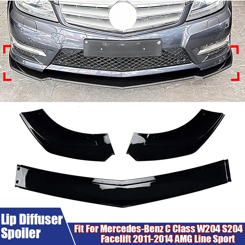 

High Quality ABS Car Front Bumper Lip Diffuser Spoiler Fit For Mercedes-Benz C Class W204 S204 Facelift 2011-2014 AMG Line Sport