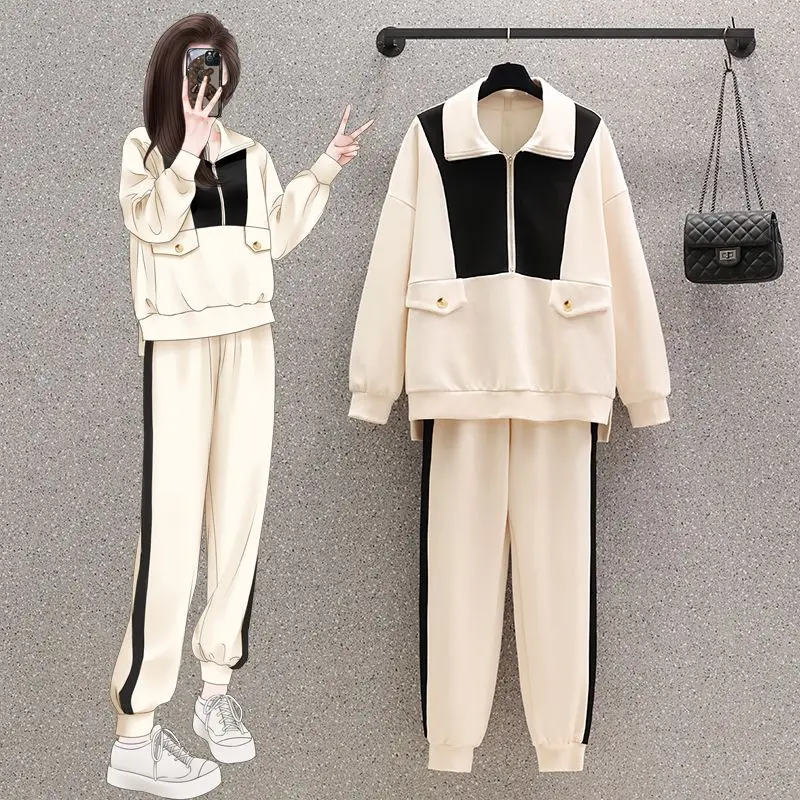 Large Casual Sports Suit Women's Early Autumn Loose Fitting Polo Neck Sweater Two-piece Set Juicy Couture Tracksuit Pant Sets