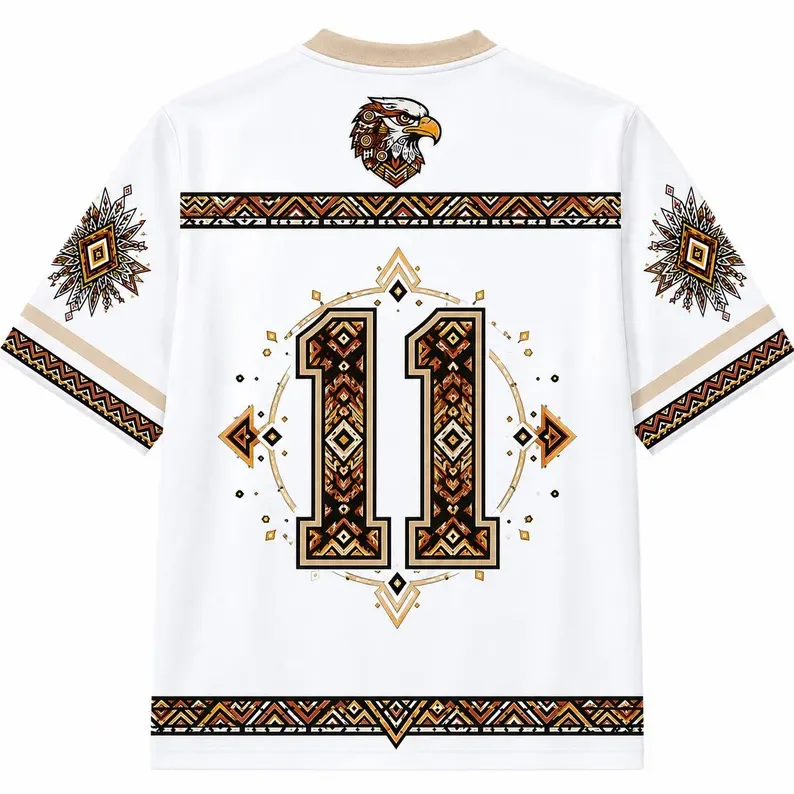 3D Printed Aztec Tribe Eagle T-shirt Breathable Mesh V-neck White Beige Number 11 Native Geometric Retro Knitted Street Top