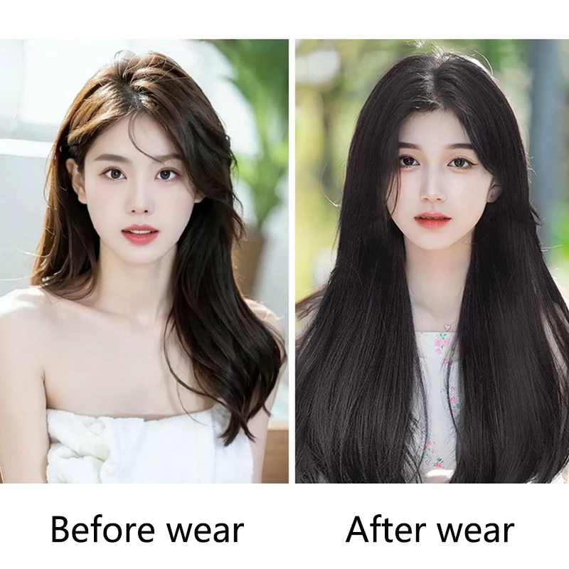 وصلات شعر اصطناعية على شكل حرف V للنساء ، قطعة شعر طويلة مستقيمة ، نمط مشبك داخلي ، أسود ، بني ، 4 مقاطع ، 18"