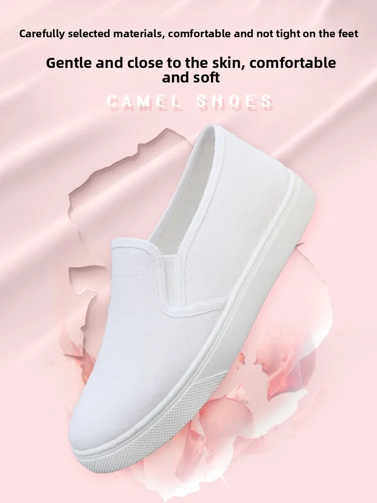 Weiße Slip-On-Flachschuhe aus Canvas für Damen, atmungsaktiv, rutschfest, weiche EVA-Einlegesohle, Alltags-, Büro- und Freizeitschuhe – Detail 1