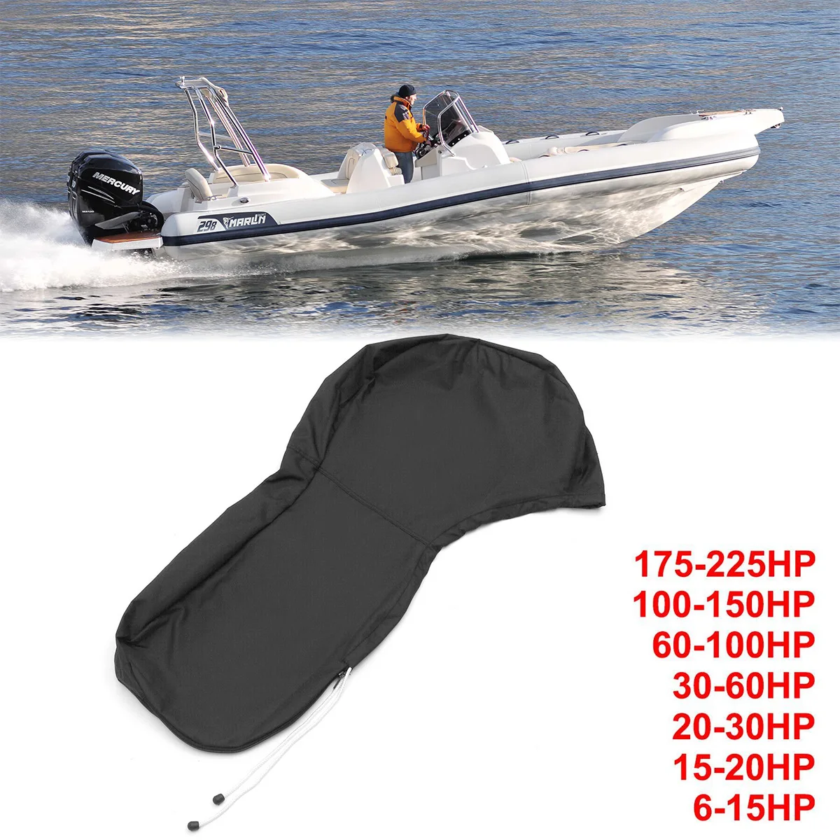 

600D Black Full Outboard Engine Cover Protect Waterproof Sunshade Dust-proof 6-225HP Motor Black Marine Boat Yacht Accessories