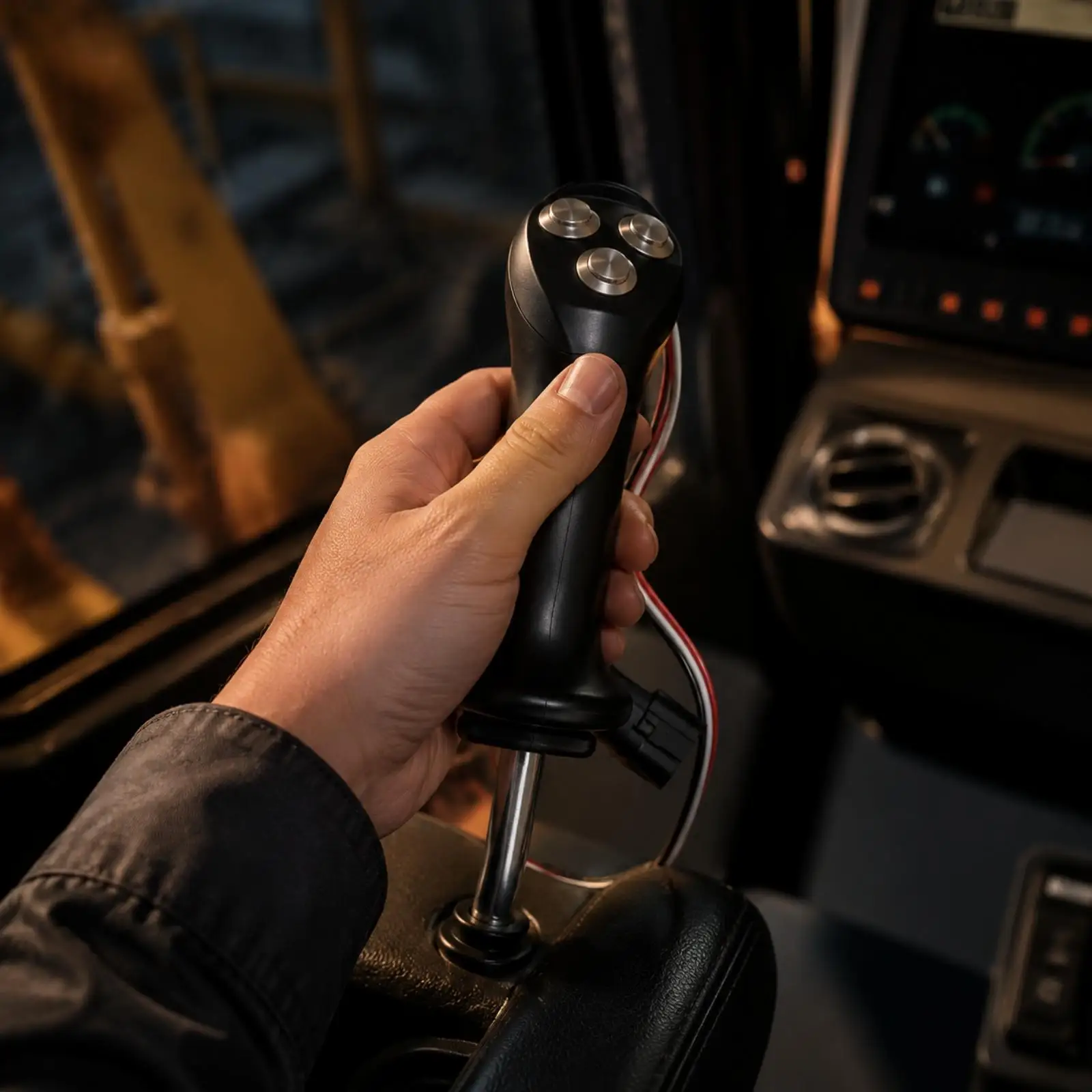 Replacement Hydraulic Control Lever Joystick for Earthmover Excavator with Black Molded Grip and Wire Harness Plug and Play
