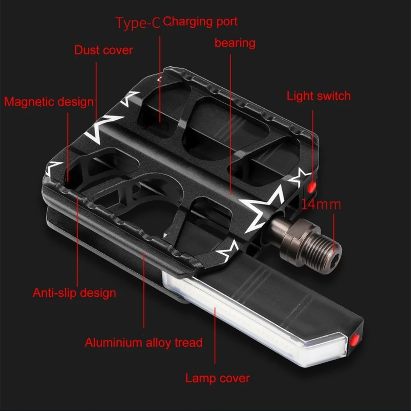 2025 New LED Bicycles Pedal Aluminum Alloy Mountain Bikes Pedals, 9/16Inch Bicycles Pedals Antislip Sealed Bearing for Bicycles