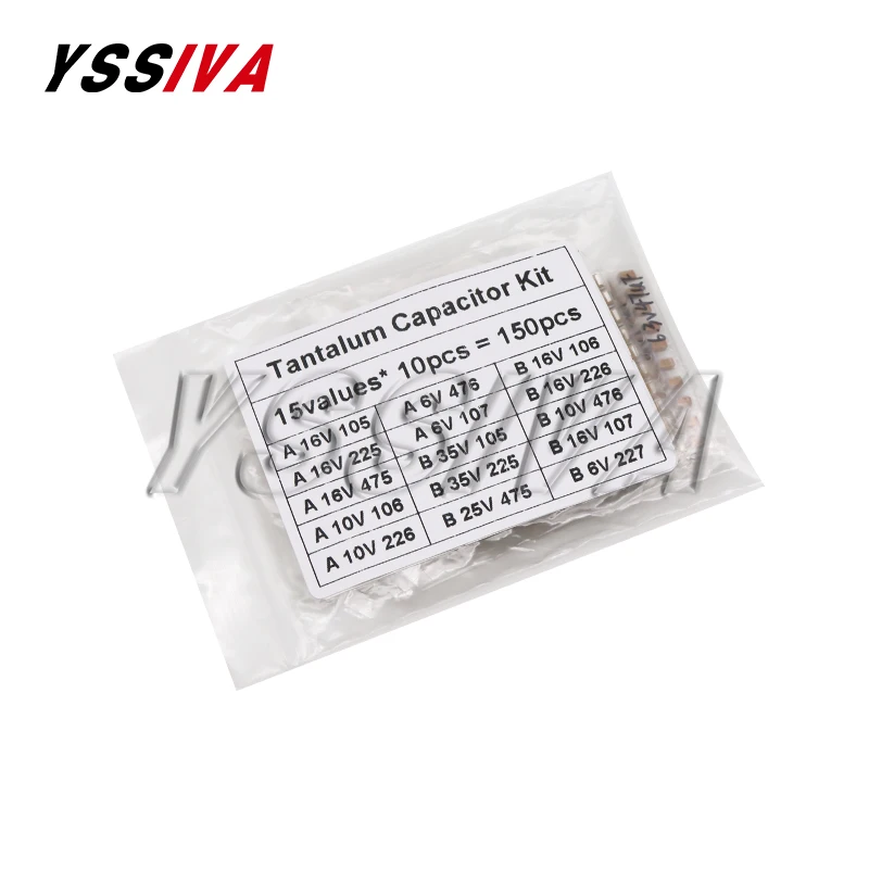 

150pcs SMD Tantalum Capacitor Assortment Kit 15Values Each 10pcs 1uF-220uF 2.2uF 4.7uF 10uF 47uF A/B Case Tan Capacitance Set