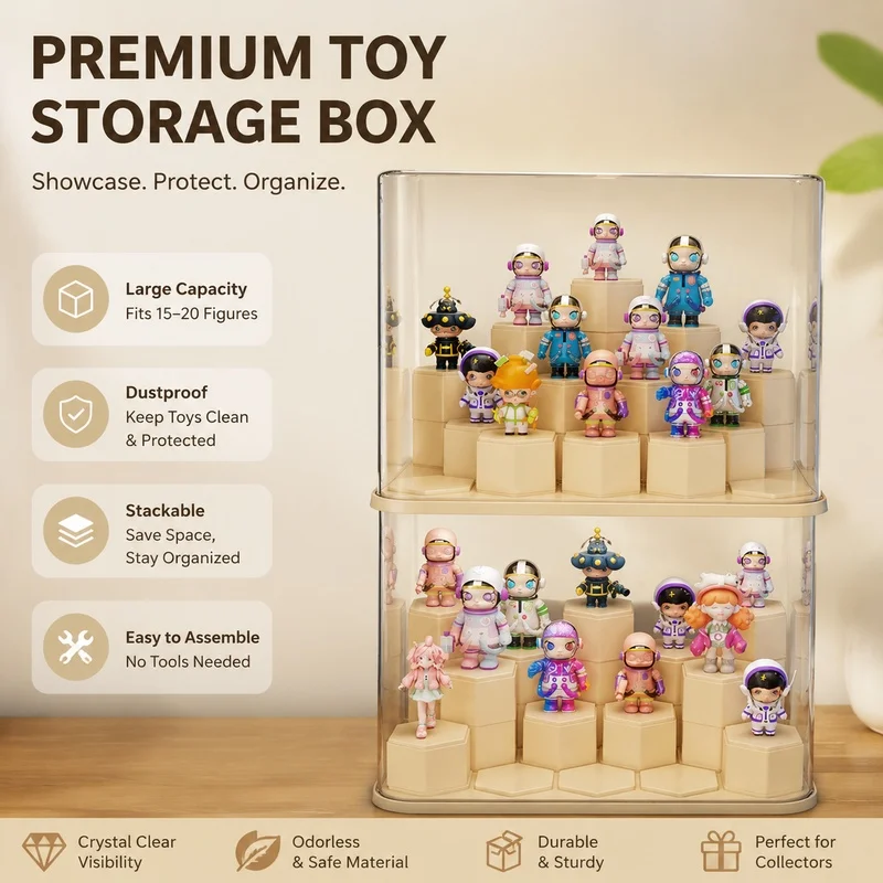 Acrylic Display Case for Blind Box Collection, Clear Dustproof Organizer Shelf for POP MART Figures Toys Models Building Blocks