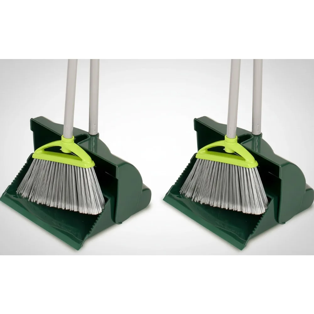 

Adjustable Broom and Dustpan Set for Home - Indoor Outdoor Wet Dry Use, Upright Standing Combo with Frayed Bristles (Pack of 2)