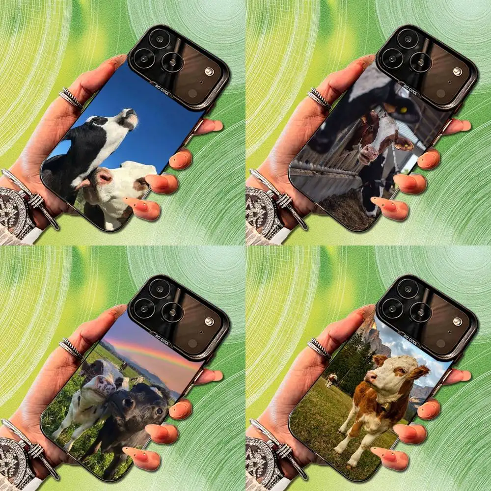 

Animal Milk Cow Lovely Phone Case For iPhone 14,17,13,12,11,16,15,Mini,Pro,SE,XS,MAX,Black Matte Silicone Cover