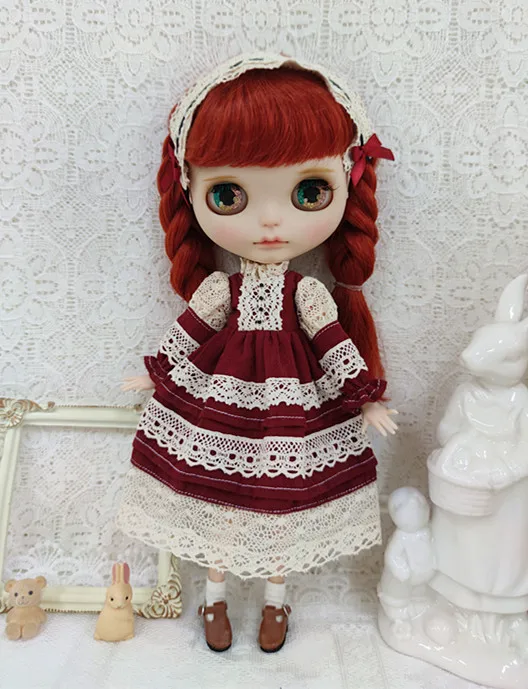 

Retro Lace Distressed Long Skirt 2pcs Blythe doll dress skirt, hair accessories1/6 BJD 30cm for Pullip,Ob22,Ob24, Licca