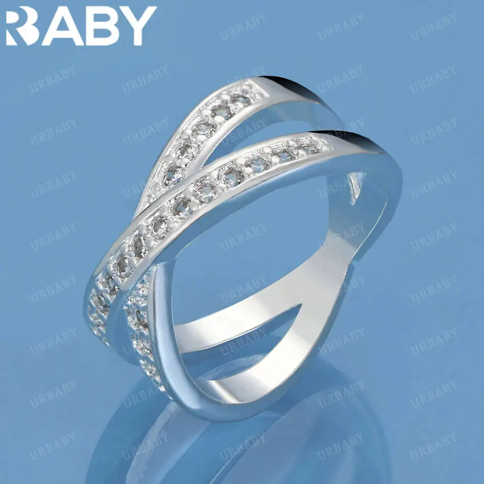 

URBABY 925 Sterling Silver Size 7-10 Zircons Intersect Ring For Women Fashion Jewelry Charm Grace Wedding Engagement Accessories