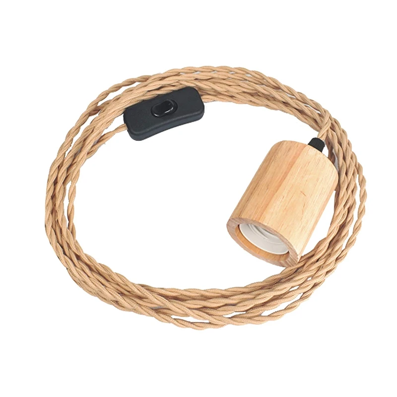 WISH Kit cavo per lampada a sospensione in legno, cavo per lampada da sospensione industriale vintage da 14,76 piedi con corda in nylon intrecciata E26