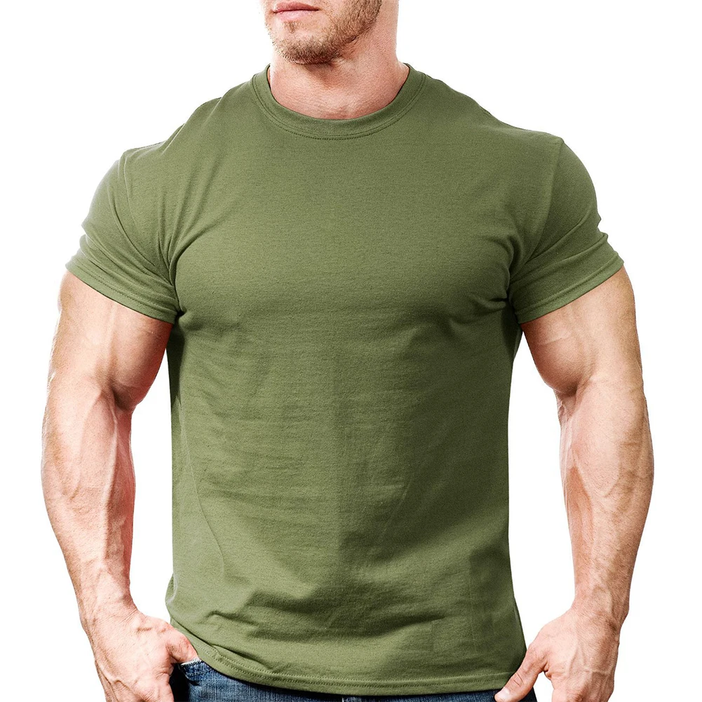 T Shirts Men Casual Muscle Gym Summer Fitness Workout Short Sleeve Slim T-Shirt Blouse Tops Tee Undershirt Breathable Blouses