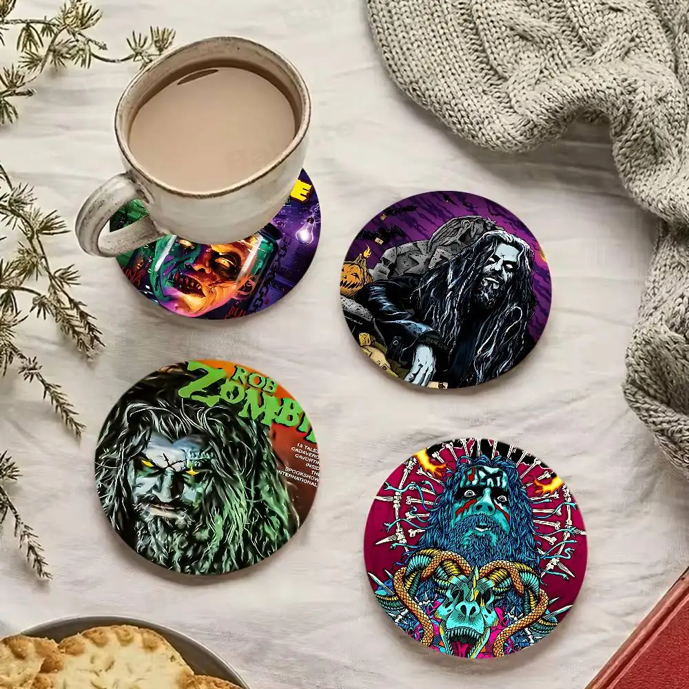 

R-Rob BAND Z-Zombie Printed Coasters Suitable For Daily Family Party Decoration, Office, Non-Slip Wooden Coasters