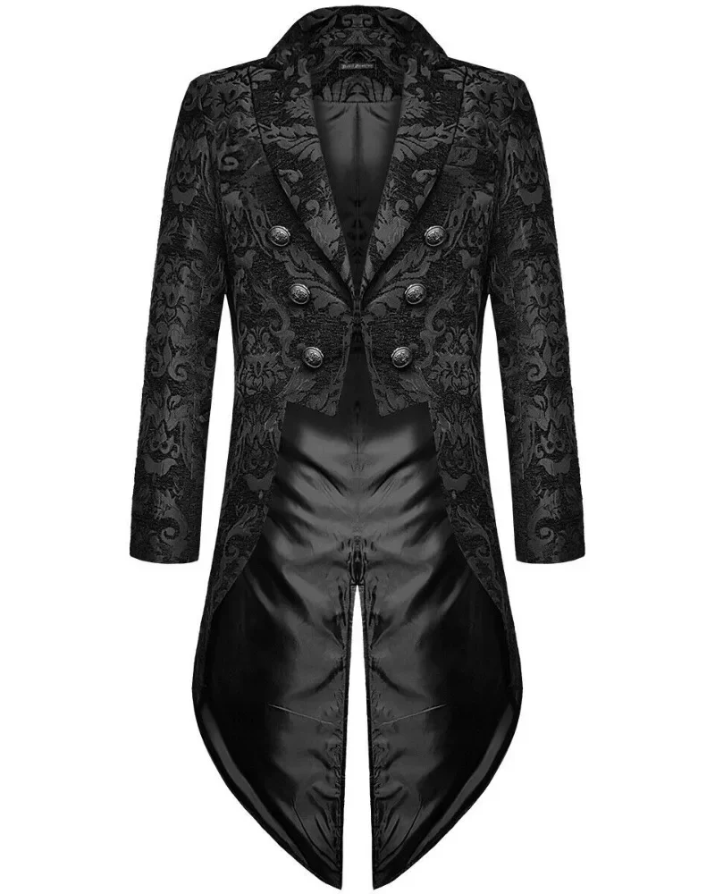 Fashion Men's Gothic Steampunk Tail Jacket Black Brocade Jacket